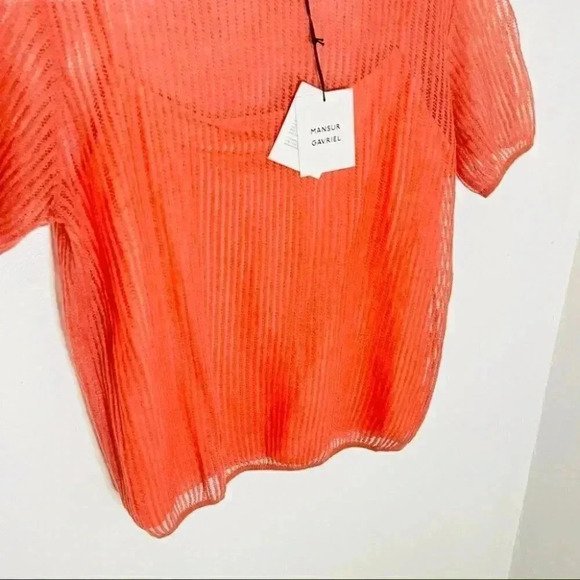 NEW Mansur Gavriel Short Sleeve Open Knit Sweater Blush Coastal Preppy Nautical - Picture 5 of 7